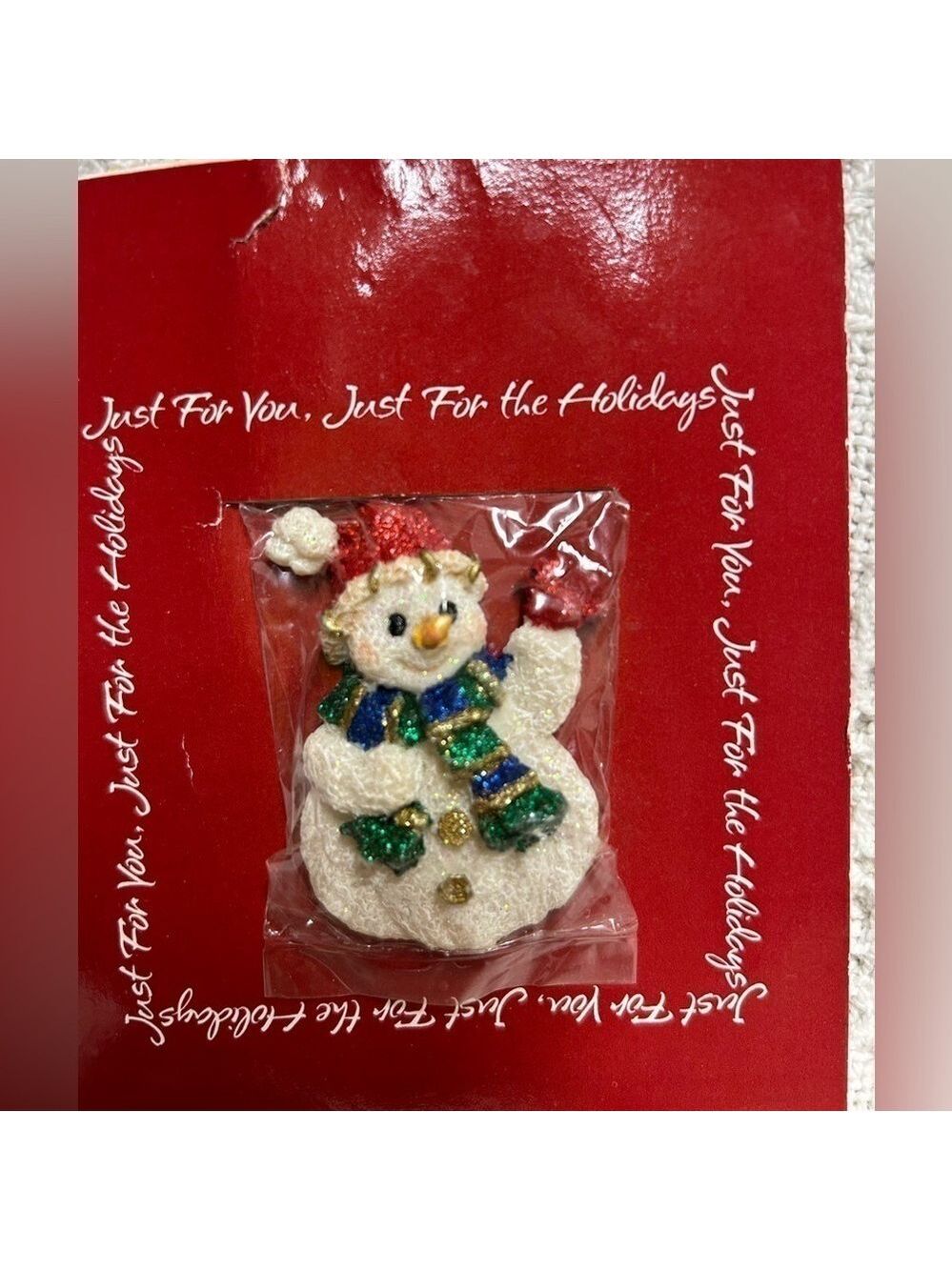 American Greetings PIN Christmas Vintage SNOWMAN CARDINAL Bird 1980sBrooch NEW